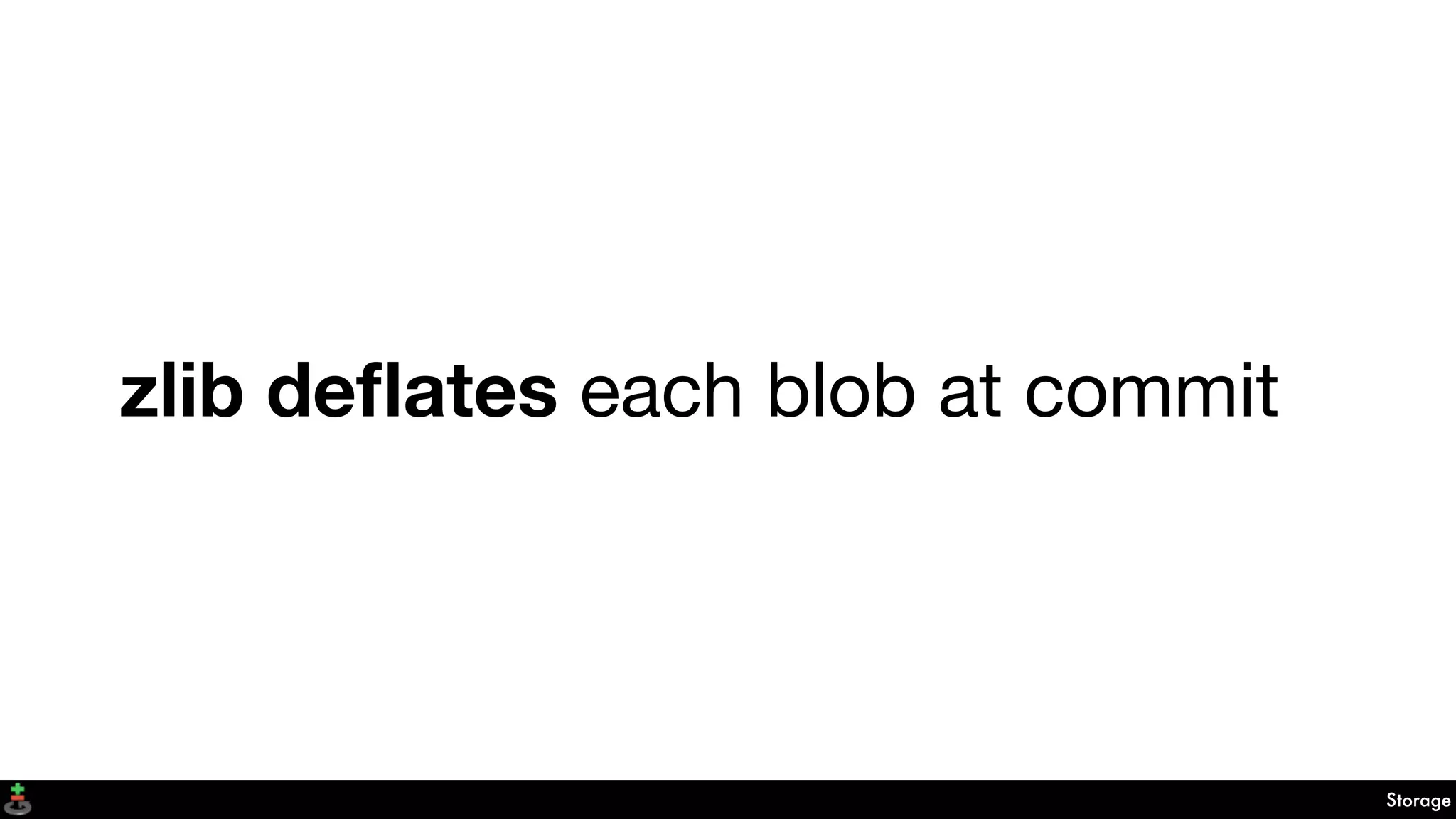 zlib deﬂates each blob at commit
Storage
 