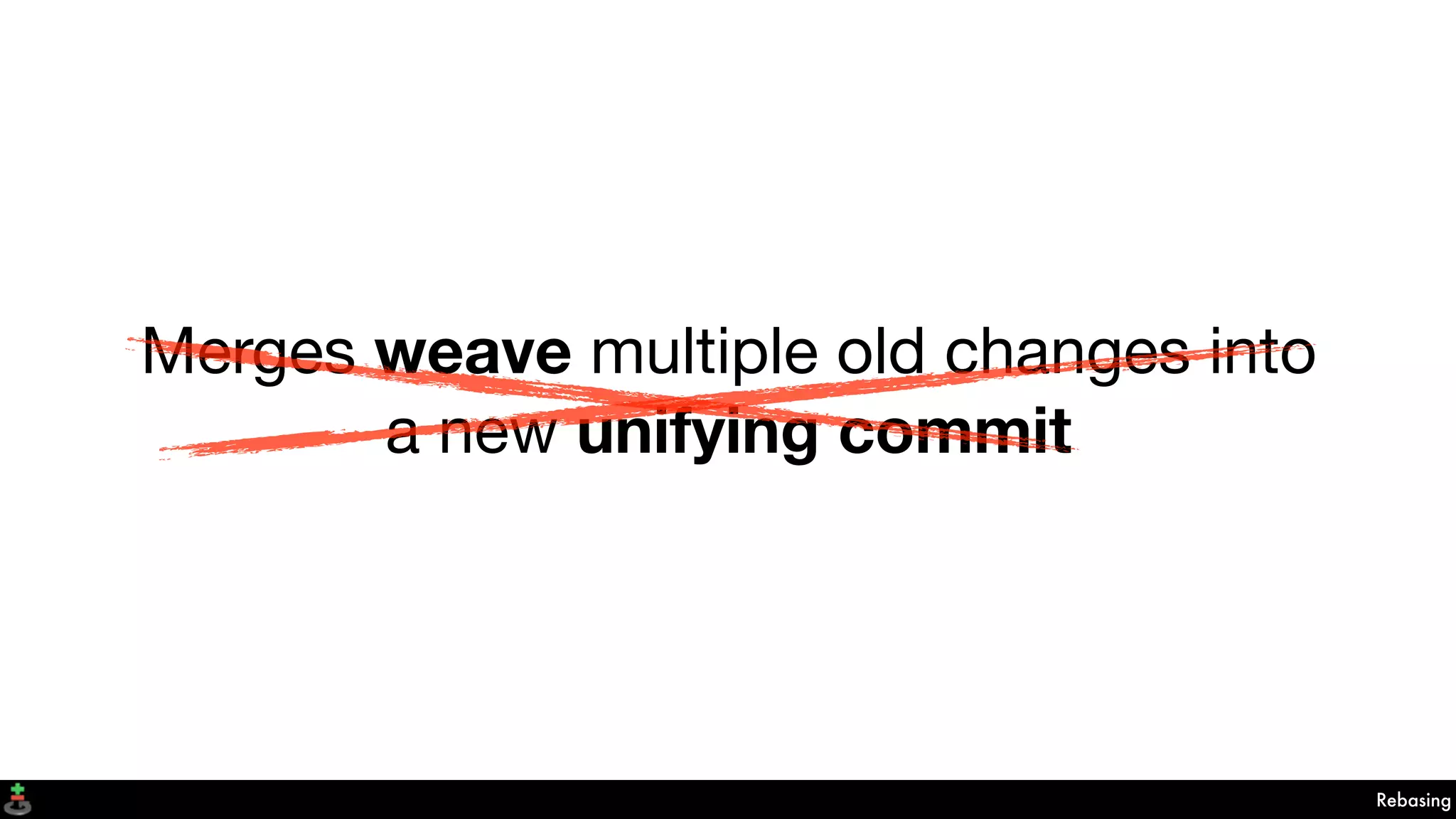 Merges weave multiple old changes into
a new unifying commit
Rebasing
 
