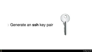 Conﬁguring SSH
‣Generate an ssh key pair
 