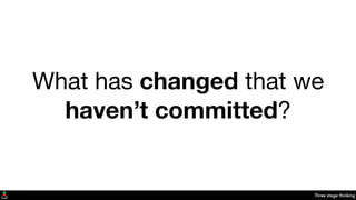 Three stage thinking
What has changed that we
haven’t committed?
 