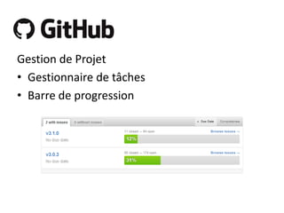 Gestion de Projet
• Gestionnaire de tâches
• Barre de progression

 