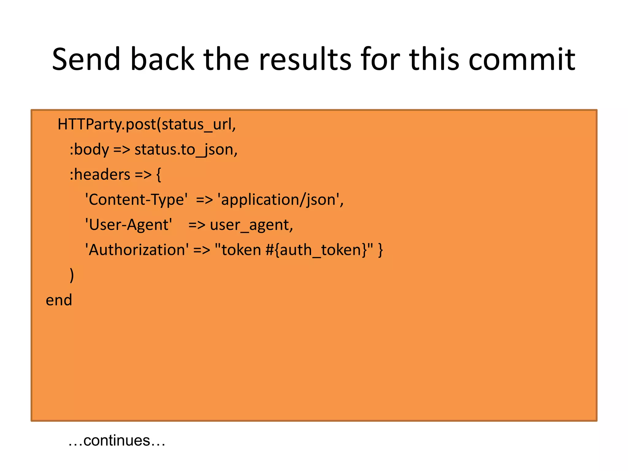 Sinatra: logistics
Sinatra process
http://localhost:4567
nginx processRemote browser
http://example.com
 