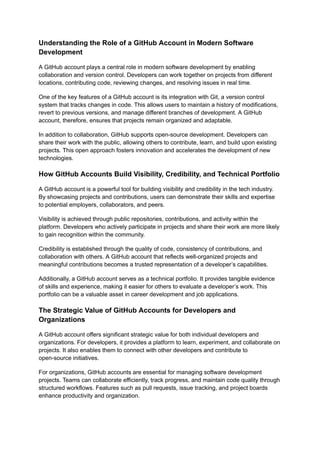 Maximizing Collaboration and Career Growth with GitHub Accounts | PDF