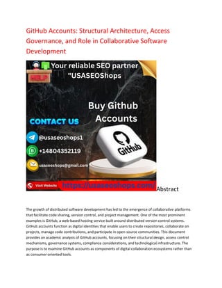 Comprehensive Guide to Purchasing Verified GitHub Accounts in the USA | PDF