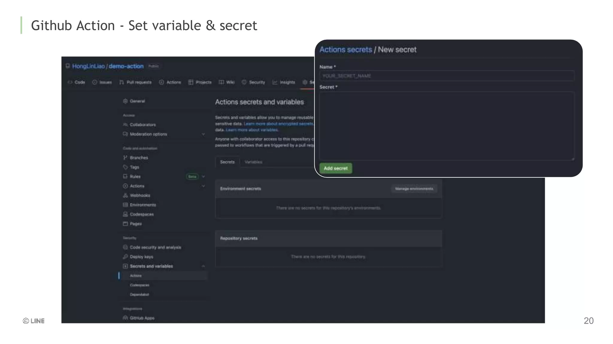 Github Action - Set variable & secret
 