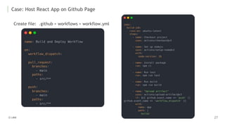 Case: Host React App on Github Page
Create file: .github > workflows > workflow.yml
 