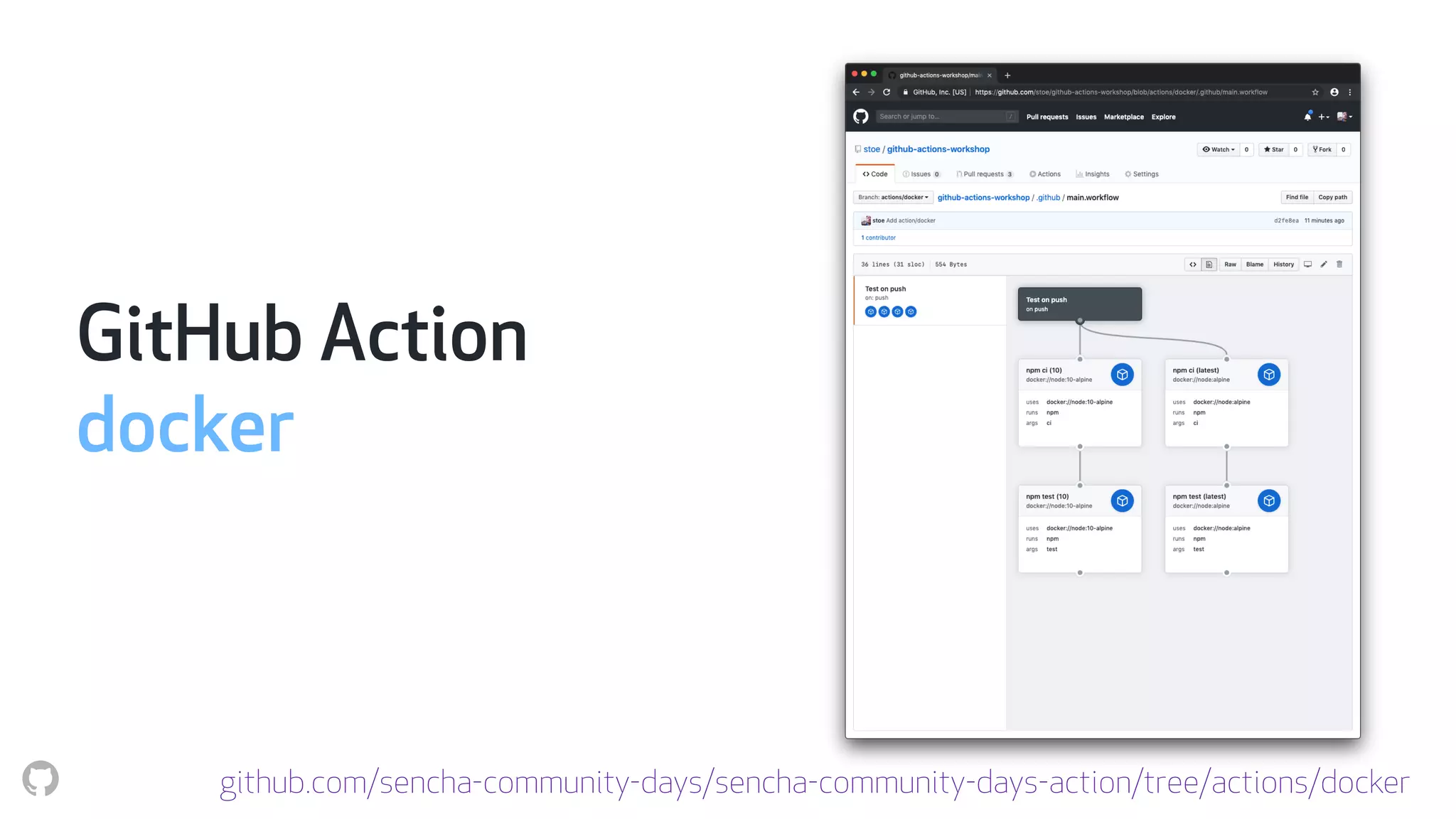 GitHub Action
docker
github.com/sencha-community-days/sencha-community-days-action/tree/actions/docker
 