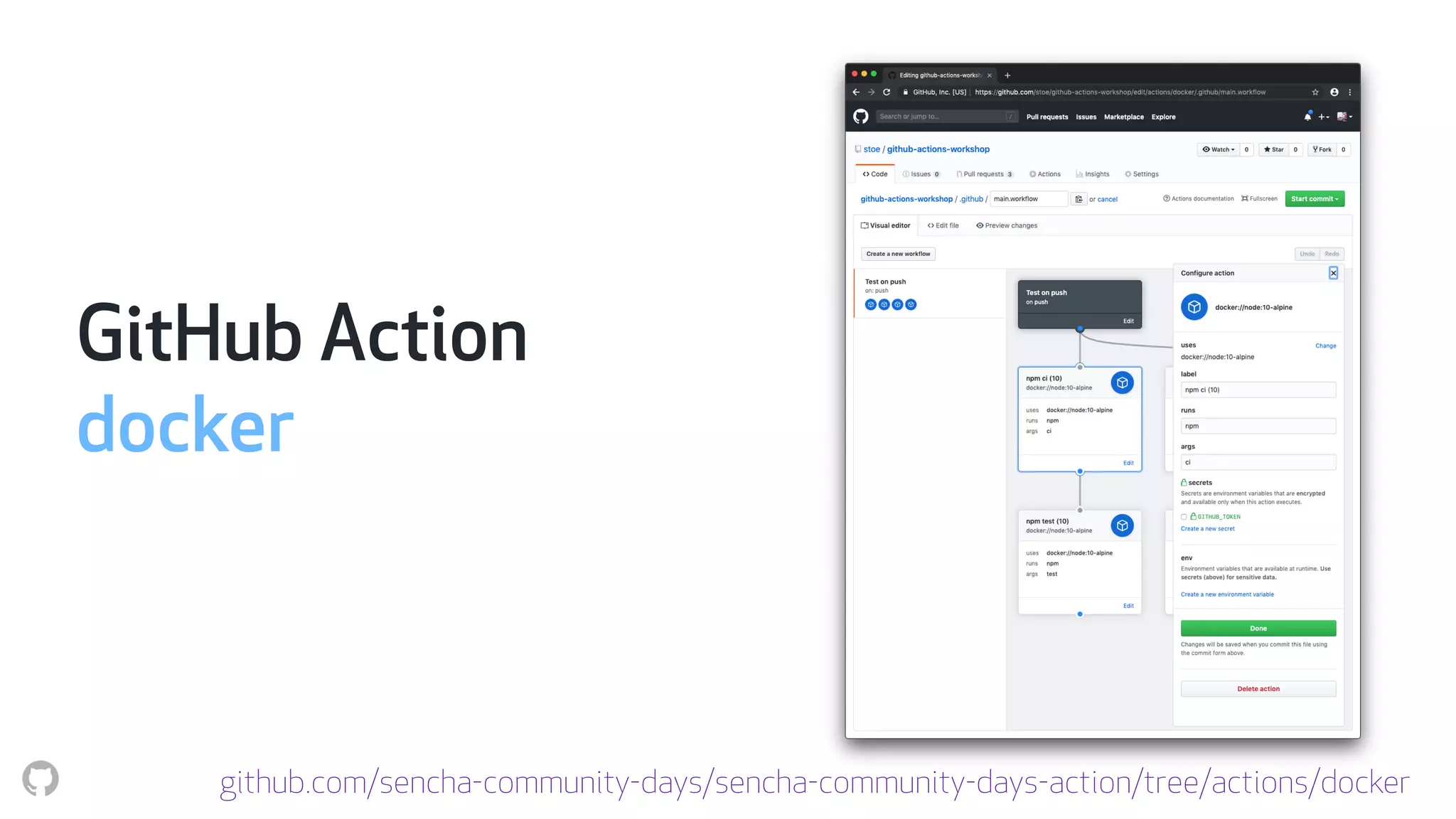 GitHub Action
docker
github.com/sencha-community-days/sencha-community-days-action/tree/actions/docker
 