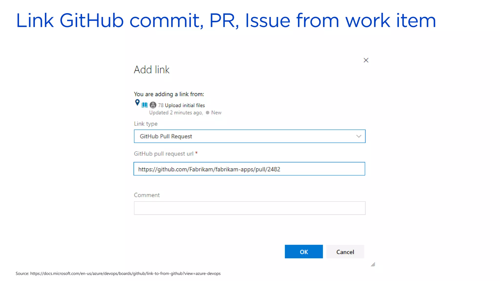 Source: https://docs.microsoft.com/en-us/azure/devops/boards/github/link-to-from-github?view=azure-devops
 