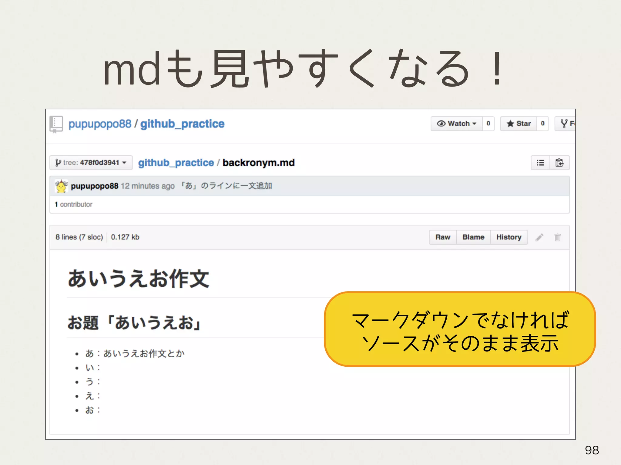 mdも見やすくなる！
98
マークダウンでなければ
ソースがそのまま表示
 