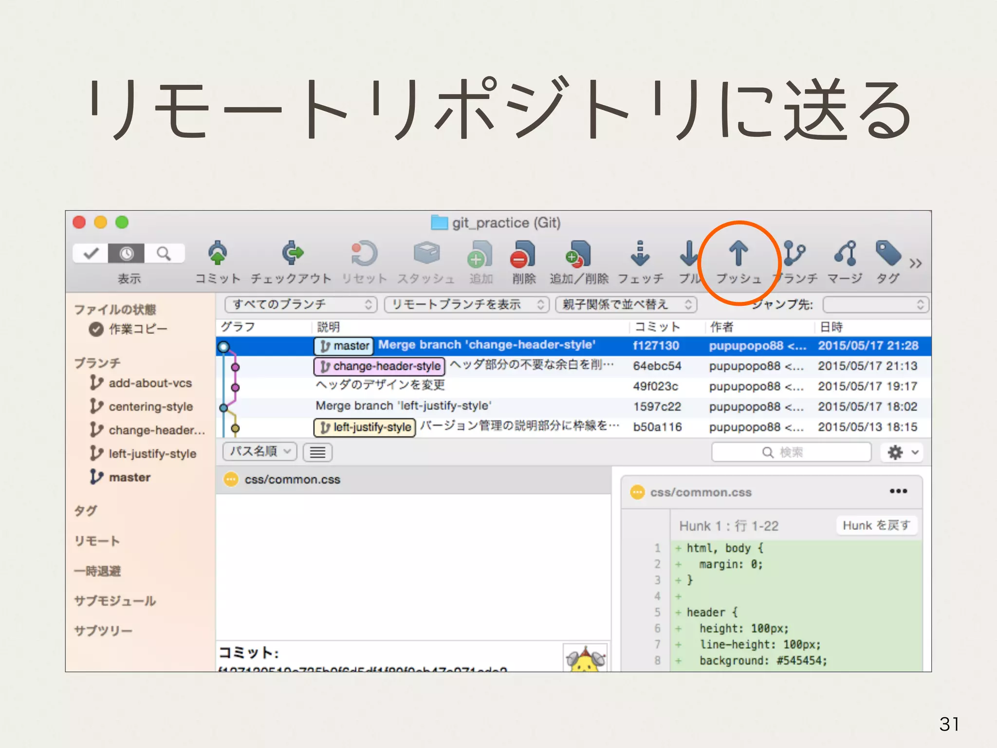 リモートリポジトリに送る
31
 
