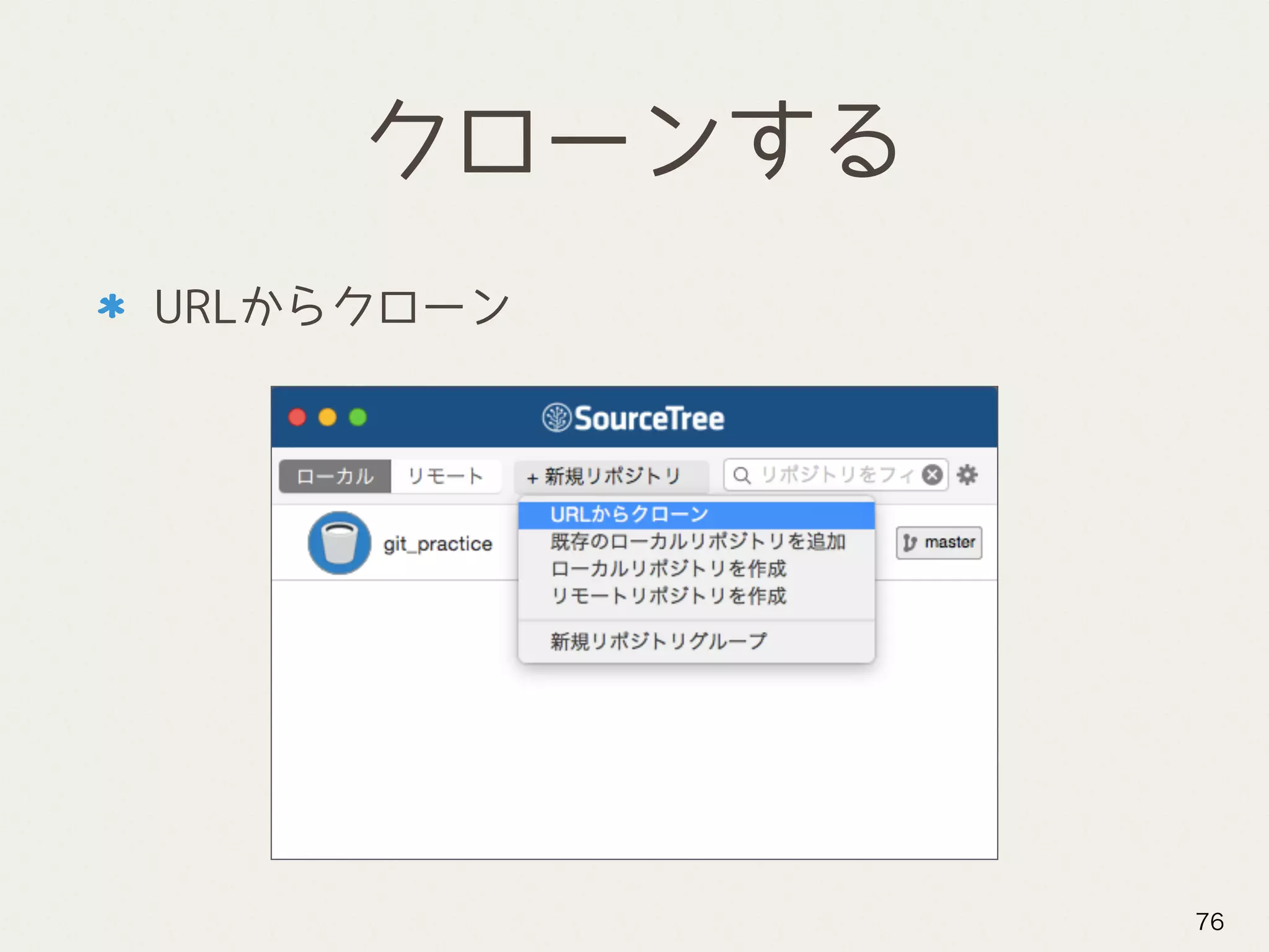 クローンする
URLからクローン
76
 