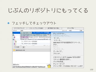 じぶんのリポジトリにもってくる
フェッチしてチェックアウト
177
 
