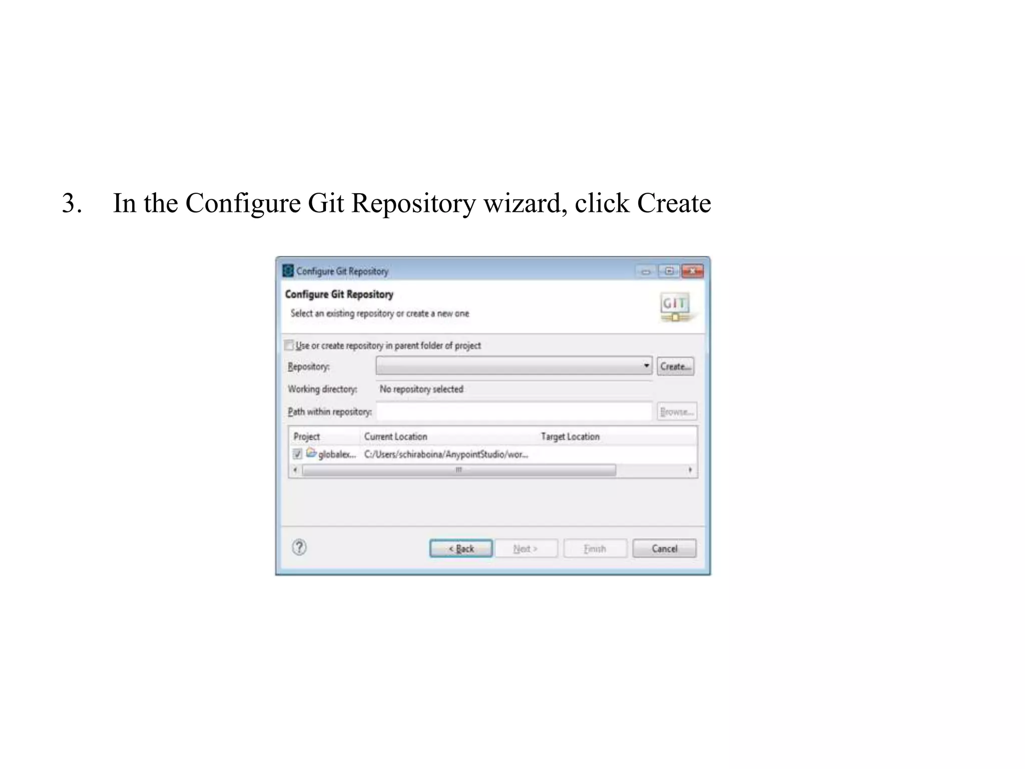 3. In the Configure Git Repository wizard, click Create
 