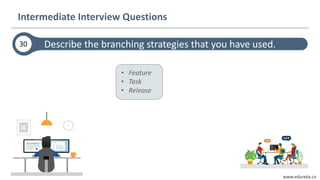 www.edureka.co
Describe the branching strategies that you have used.30
Intermediate Interview Questions
• Feature
• Task
• Release
 
