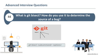 www.edureka.co
What is git bisect? How do you use it to determine the
source of a bug?
Advanced Interview Questions
44
git bisect <subcommand> <options>
 