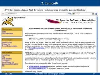 2. Tomcat6
3.Vérifier l'accès à la page Web de Tomcat (Initialement ça ne marche que pour localhost)

25.12.13

Your name here (insert->page number)

22

 
