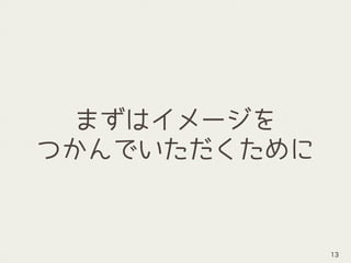 まずはイメージを
つかんでいただくために
13
 