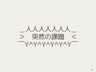 ＿人人人人人人人＿
＞　突然の課題　＜
￣Y^Y^Y^Y^Y^Y￣
15
 