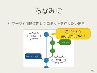 ちなみに
マージと同時に新しくコミットを作りたい場合
こういう 
表示にしたい
153
 