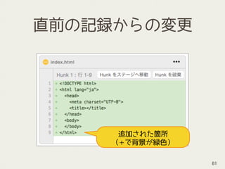 直前の記録からの変更
追加された箇所
（+で背景が緑色）
81
 