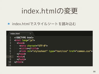 index.htmlの変更
index.htmlでスタイルシートを読み込む
86
 