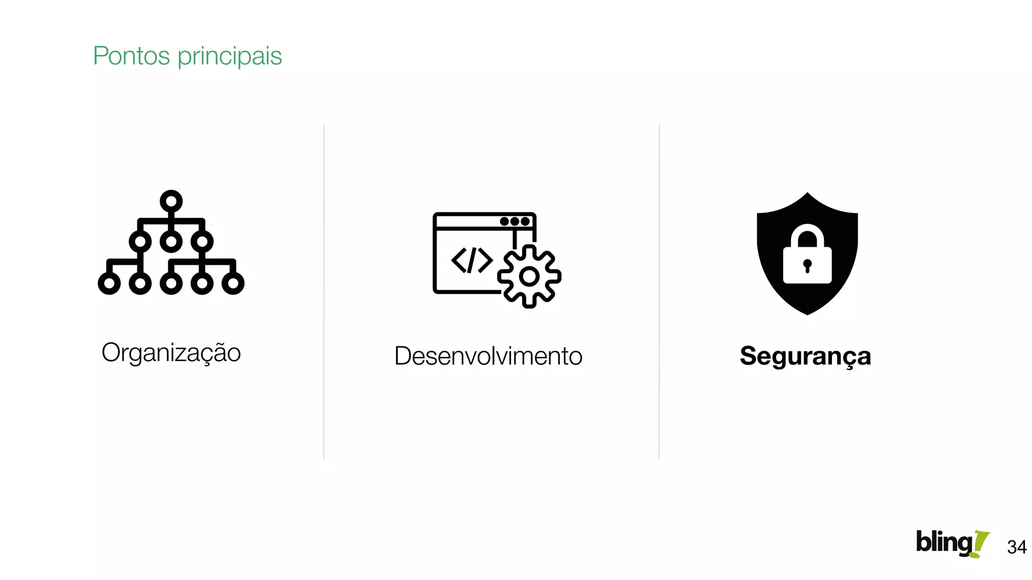 Pontos principais
Organização Desenvolvimento Segurança
34
 