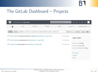The GitLab Dashboard – Projects 
B1 Systems GmbH 
GitLab as an Alternative Development 
Platform for Github.com 23 / 26 
 
