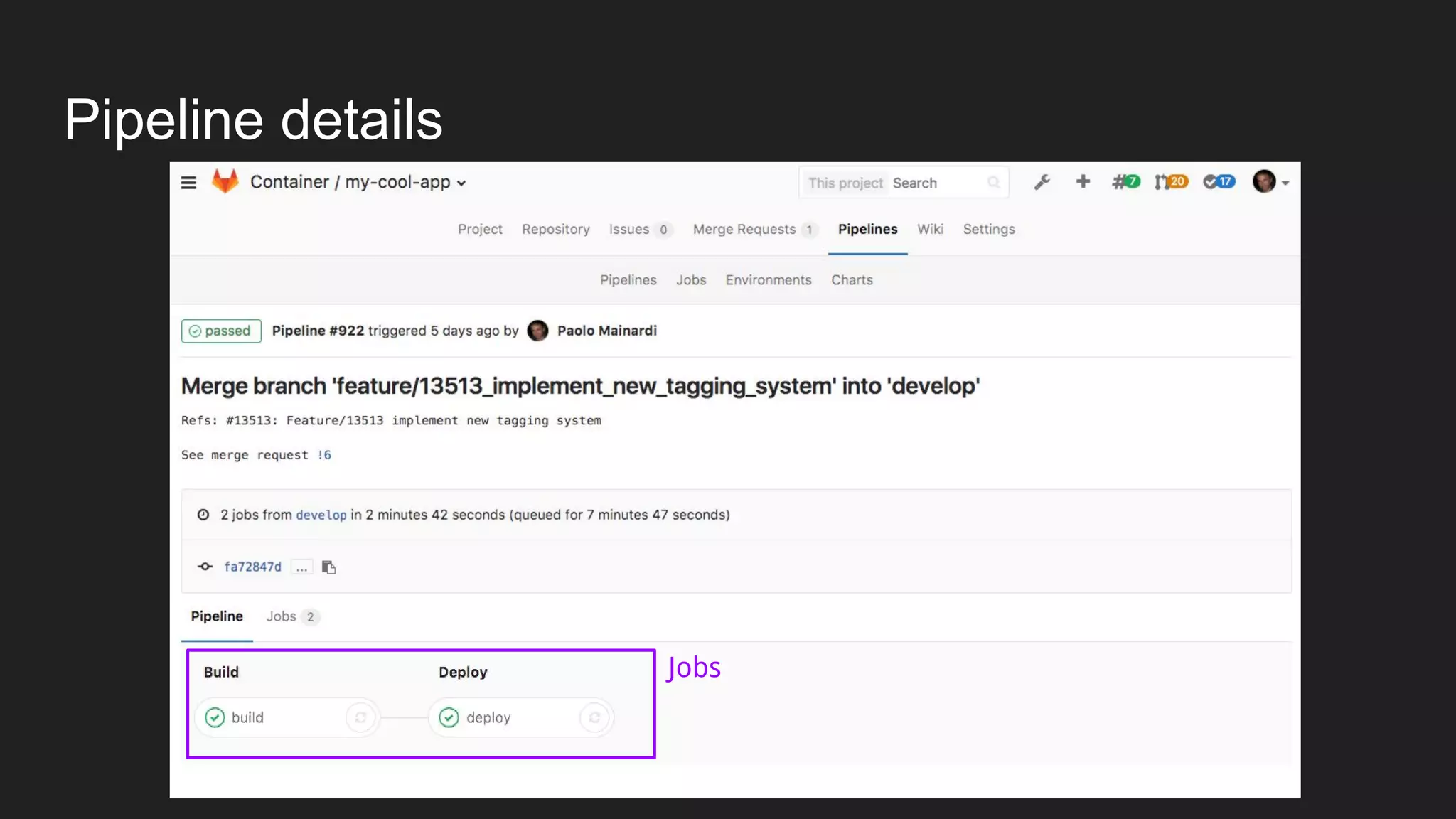 Pipeline details Jobs 
