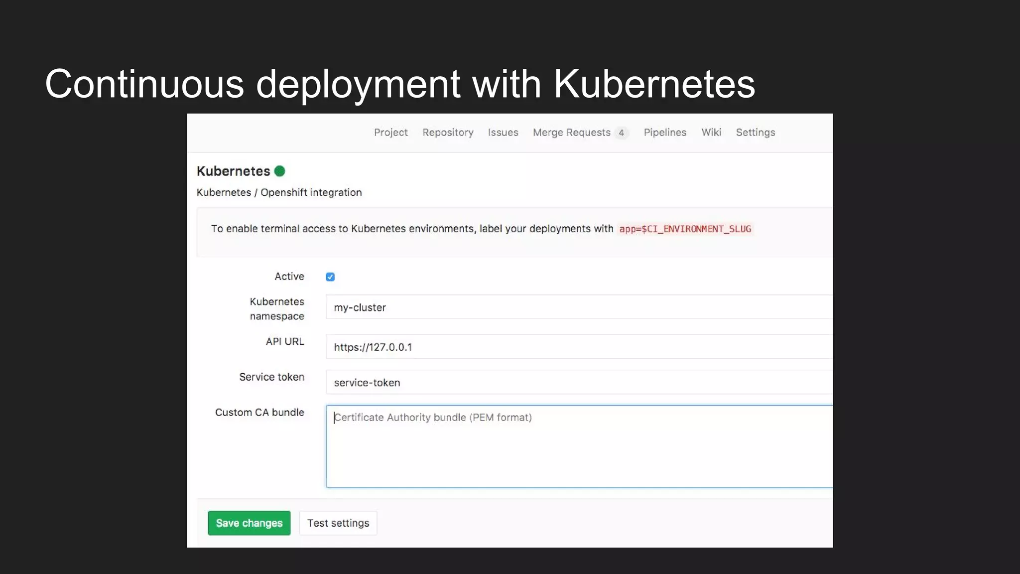 Continuous deployment with Kubernetes 