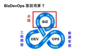 BizDevOps 誰說得算 ?
老
闆
工
程
開
發
維
運
客
服
 