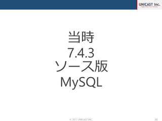 © 2017 UNICAST INC. 20
当時
7.4.3
ソース版
MySQL
 