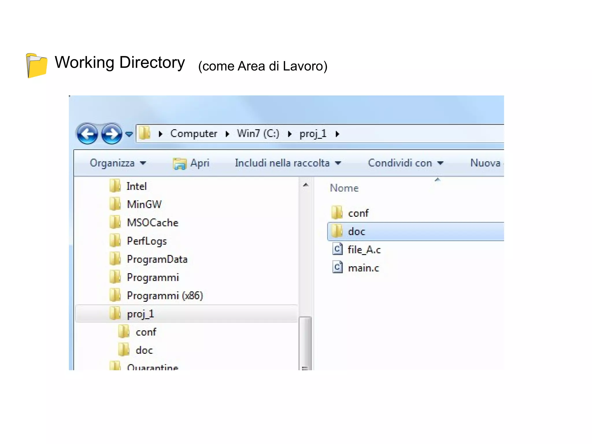 Working Directory (come Area di Lavoro)
 