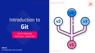 Introduction to
Git
Vikram
IoT Application Dev & DevOps
Distributed
Version Control
 