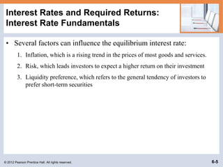 © 2012 Pearson Prentice Hall. All rights reserved. 6-5
Interest Rates and Required Returns:
Interest Rate Fundamentals
• S...