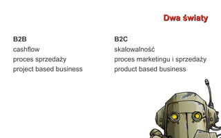Dwa ?wiatyDwa ?wiaty
B2B
cashflow
proces sprzeda?y
project based business
B2C
skalowalno??
proces marketingu i sprzeda?y
product based business
 