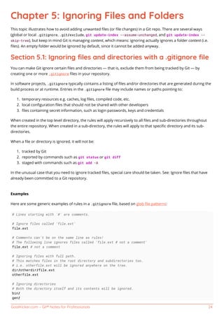 GoalKicker.com – Git® Notes for Professionals 24
Chapter 5: Ignoring Files and Folders
This topic illustrates how to avoid...