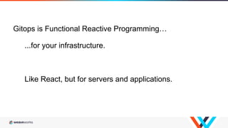 Gitops is Functional Reactive Programming…
...for your infrastructure.
Like React, but for servers and applications.
 