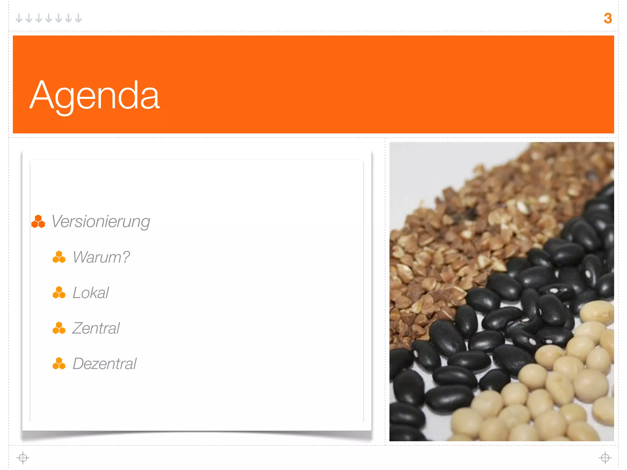 3




Agenda


 Versionierung

   Warum?

   Lokal

   Zentral

   Dezentral
 