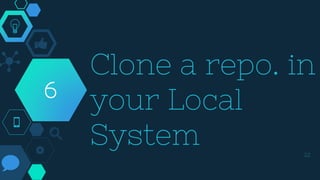 Clone a repo. in
your Local
System 22
6
 