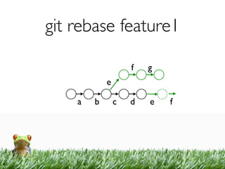 git rebase feature1

                    f   g
            e

    a   b       c   d   e   f
 