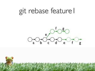 git rebase feature1

                    f   g
            e

    a   b       c   d   e   f   g
 