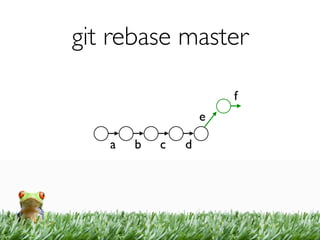 git rebase master

                       f
                   e

   a   b   c   d
 