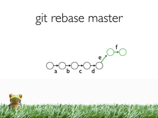 git rebase master

                       f
                   e

   a   b   c   d
 