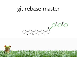 git rebase master

                       f   g
                   e

   a   b   c   d
 