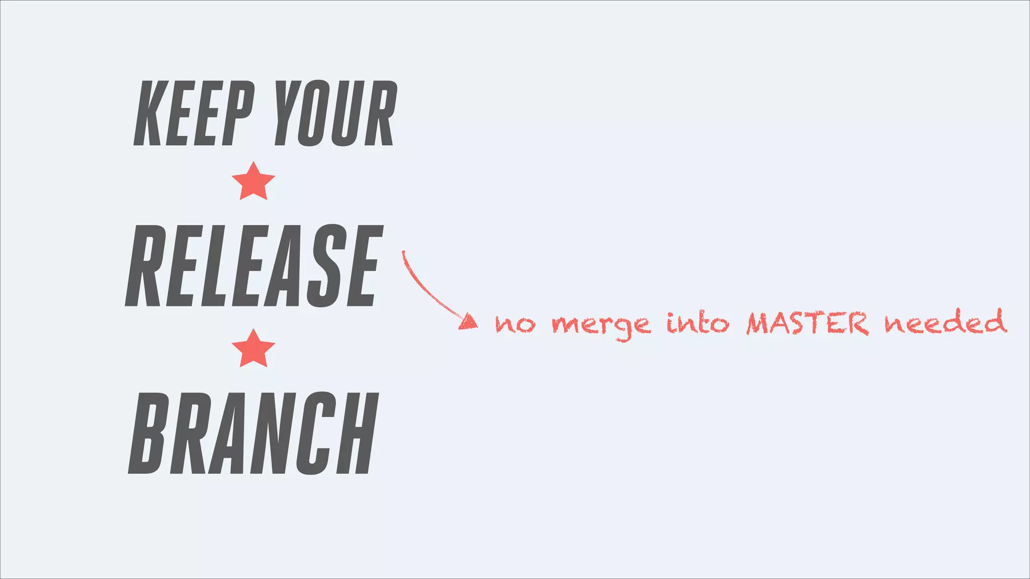 KEEP YOUR

RELEASE
BRANCH

no merge into MASTER needed

 