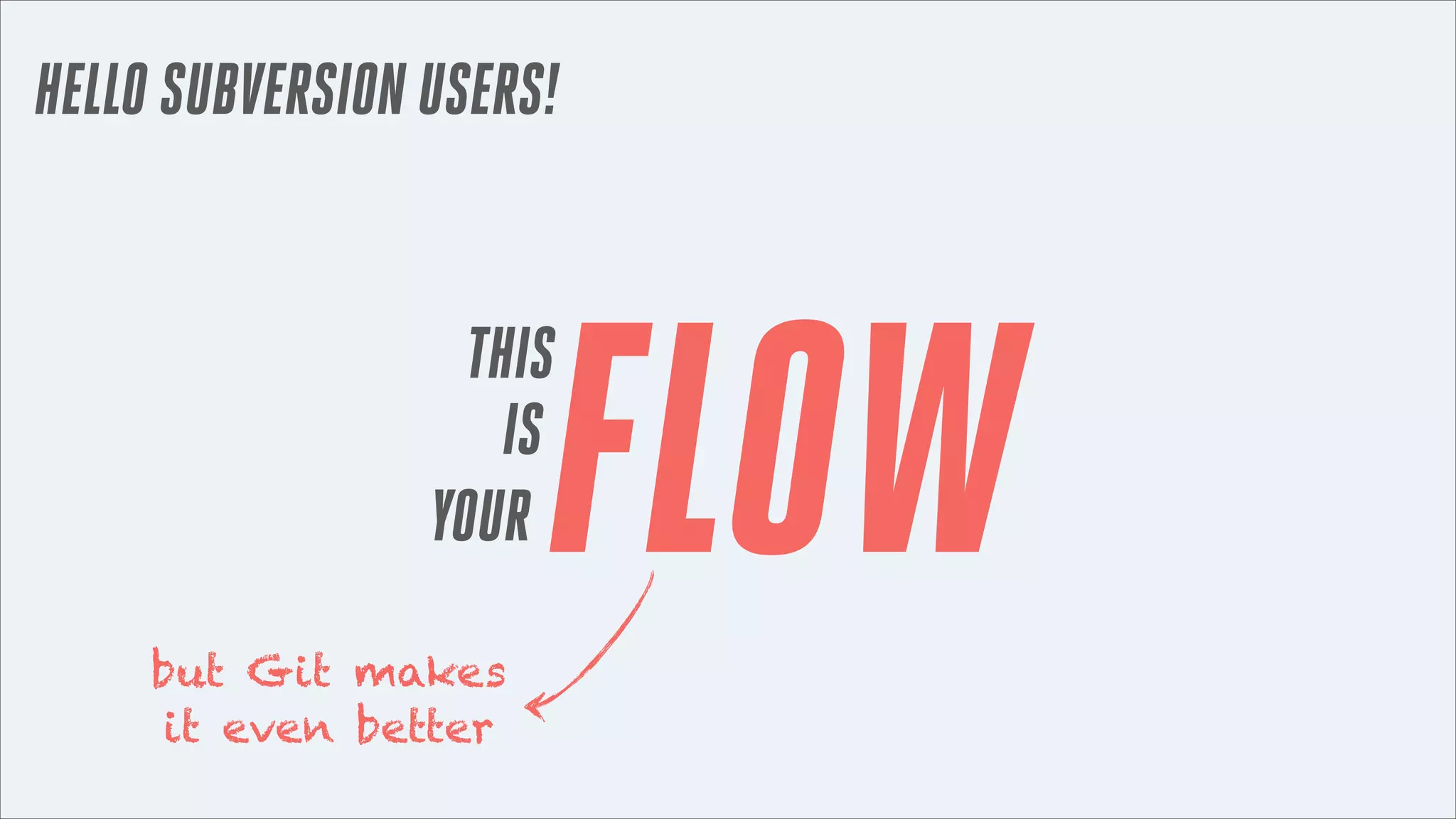 HELLO SUBVERSION USERS!

FLOW

THIS
IS
YOUR
but Git makes
it even better

 