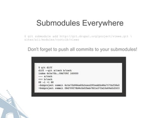 Submodules Everywhere $ git submodule add http://git.drupal.org/project/views.git sites/all/modules/contrib/views Don't fo...