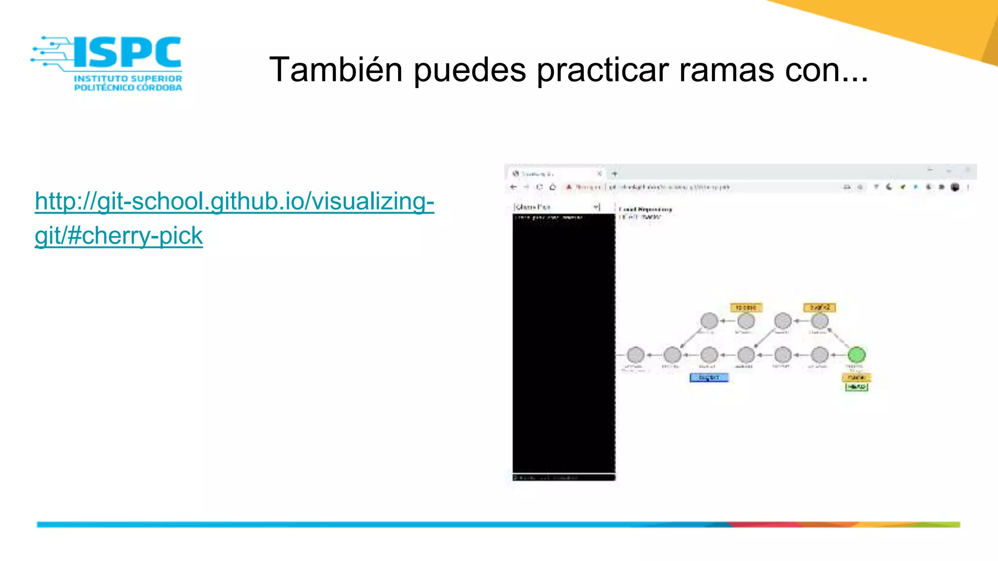 También puedes practicar ramas con...
http://git-school.github.io/visualizing-
git/#cherry-pick
 