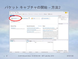 パケット キャプチャの開始 – 方法2
2015/11/28© 2015 Murachi Akira - CC BY-NC-ND - .NET Labo Nov. 201532
 